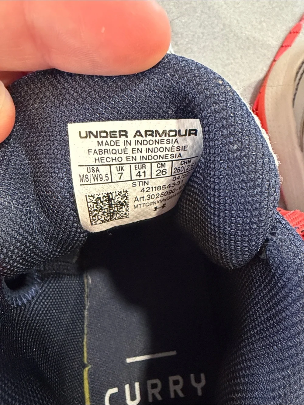 Under Armour Steph Curray Grey Athletic Shoes with Red Accents
